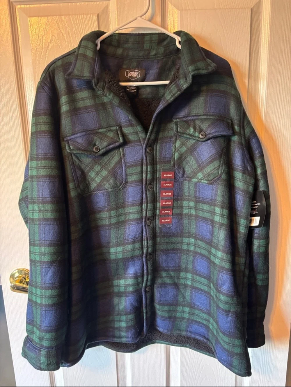 Men's Green & Navy Plaid Fleece-Lined Shirt Jacket